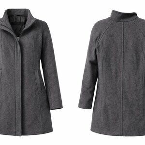 Lands’ End Wool Blend Coat Women’s Size 10 Gray Stand Collar Zip Walking Coat